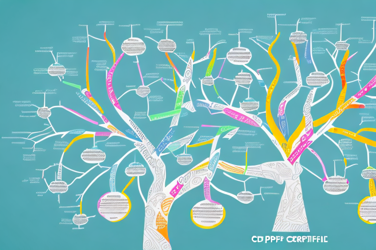 A mind map with colorful branches and nodes