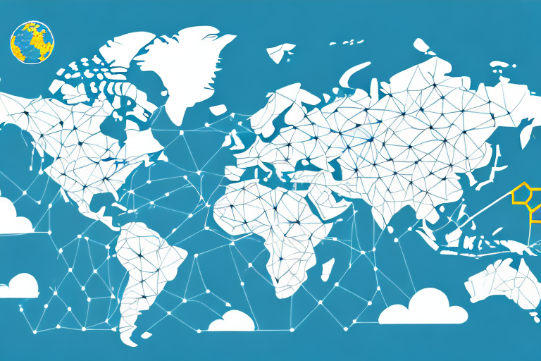 A computer with a terraform logo and a map of the world